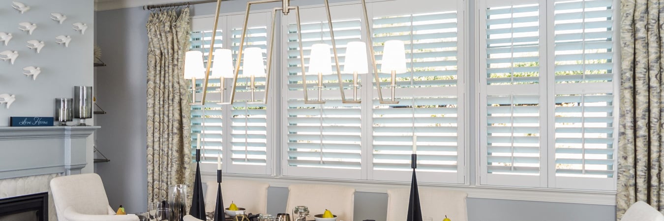 Plantation shutters in a dining room